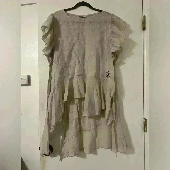 ACQUA & LIMONE  Lagenlook Flutter Sleeve Hi Low Asymmetrical Tunic L (G110) - Picture 3 of 10